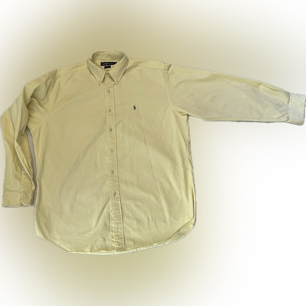 Polo Ralph Lauren Blaire Button Shirt Large Yellow Blue Pony Long Sleeve Outdoor